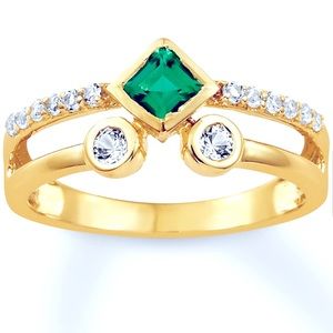 Lab-Created Emerald Ring Lab-Created Sapphires 10K Yellow Gold